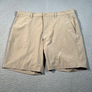 PGA Tour Shorts Mens Size 38 Flat Front Golf Khaki Beige Polyester‎ Cotton Blend